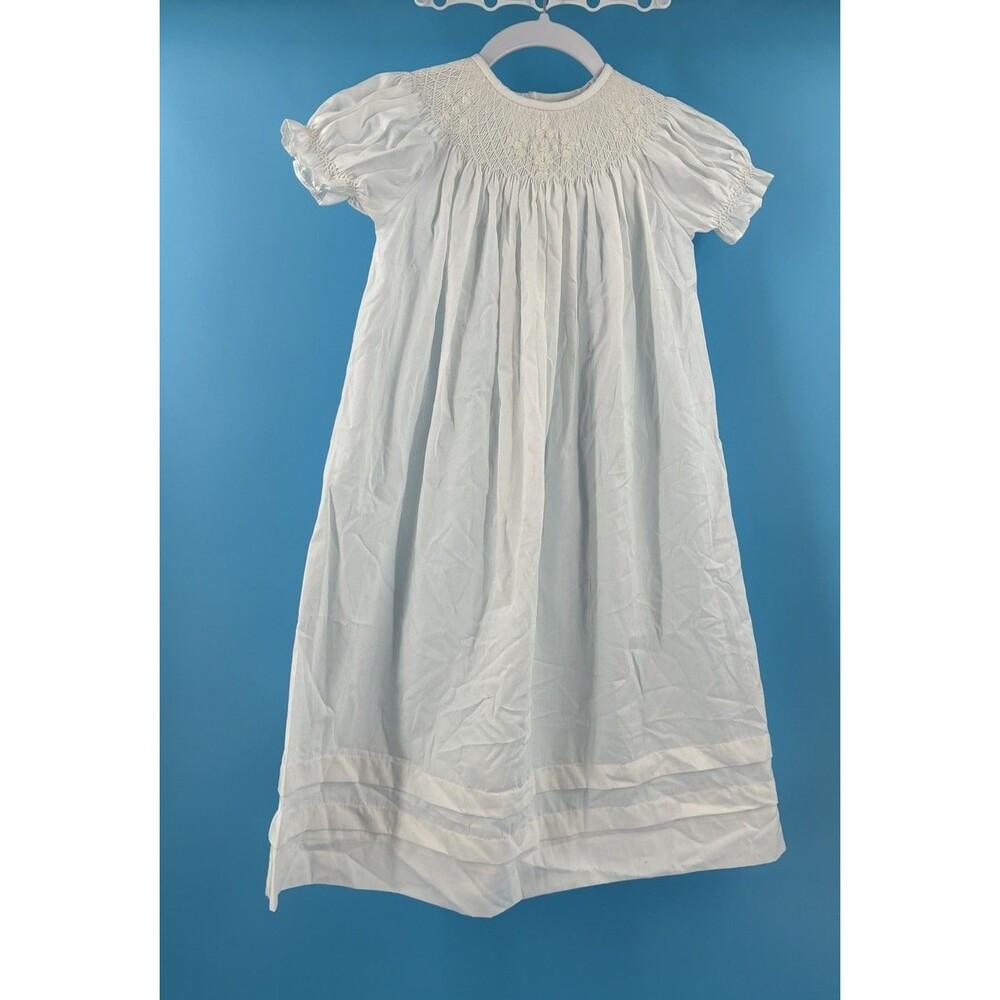 Carousel Wear Girls 6 White Smocked Rose Bishop Dress Heirloom Cotton Gorgeous